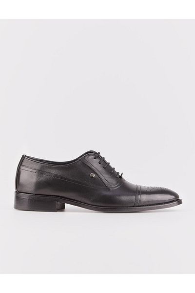 Cabani Genuine Leather Men's Classic Black Lace-Up Shoes