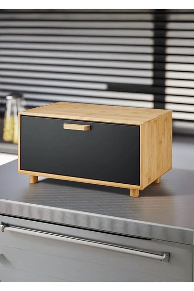 CEZVE HOME Luxury Bamboo Bread Box - Karina with Metal Lid, Rectangular Design
