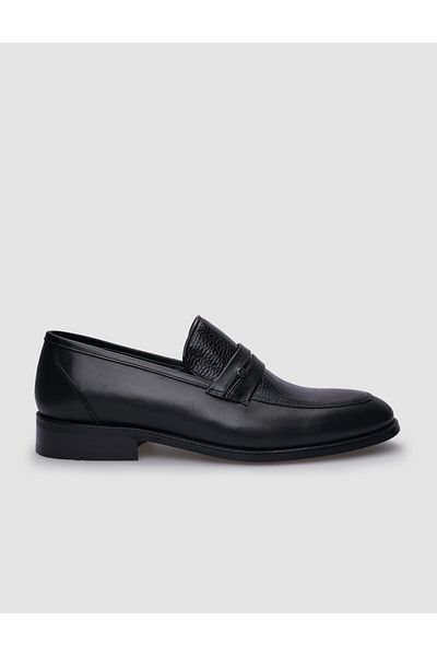 Cabani Black Men's Classic Shoes - 100% Genuine Leather and Belt Detail