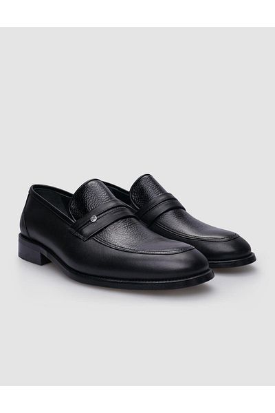 Cabani Black Men's Classic Shoes - 100% Genuine Leather and Belt Detail