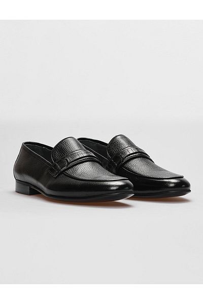 Cabani Genuine Leather Men's Classic Shoes with Black Belt Detail