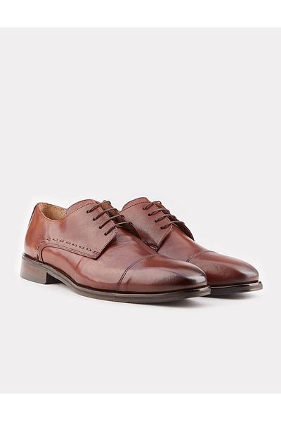 Cabani Rubber Sole Genuine Leather Tan Laced Men's Classic Shoes