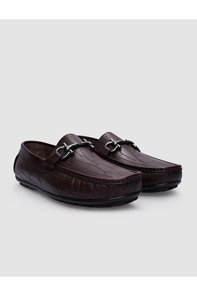 Cabani Men's Loafer - 100% Genuine Leather, Brown, Buckle and Patterned