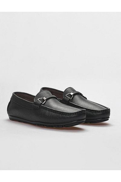 Cabani Genuine Leather Black Buckle Detailed Men's Loafer