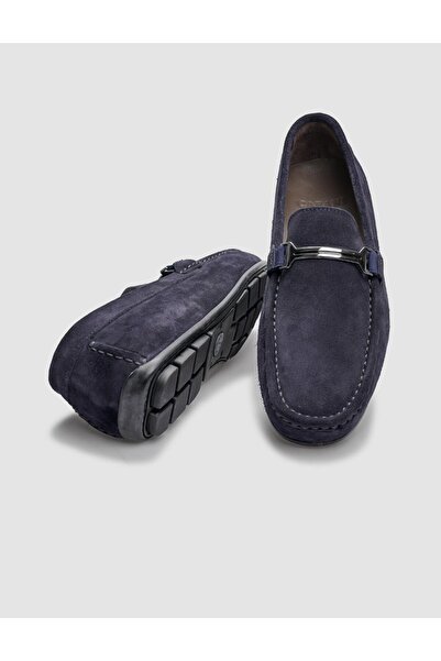 Cabani Мъжки мокасини от естествена кожа в тъмно син цвят с каишка