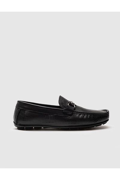 Cabani Black Genuine Leather Men's Loafer