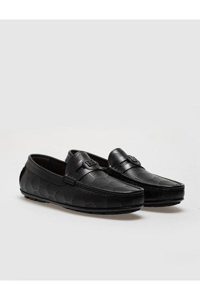 Cabani Black Patterned - Buckle Genuine Leather Men's Loafer