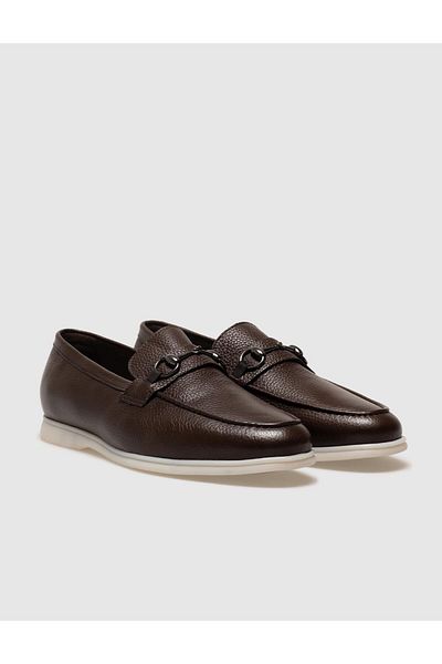 Cabani Genuine Leather Brown Buckle Men's Loafer
