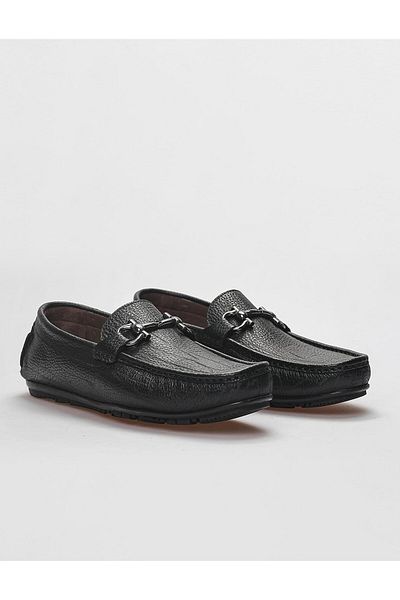 Cabani Genuine Leather Black Buckle Men's Loafer