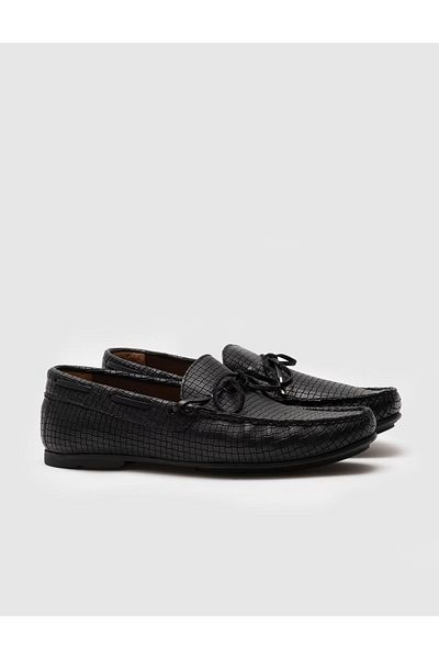 Cabani Black Genuine Leather Men's Casual Shoes