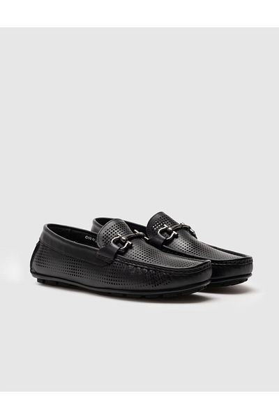Cabani Black Genuine Leather Men's Loafer
