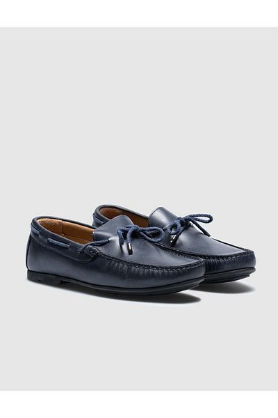 Cabani Genuine Leather Navy Blue Men's Loafer Shoes