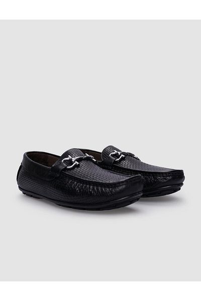 Cabani Black Genuine Leather Men's Loafer - 100% Buckle