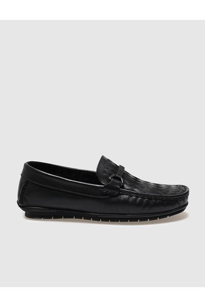 Cabani Genuine Leather Black Fur Men's Loafer