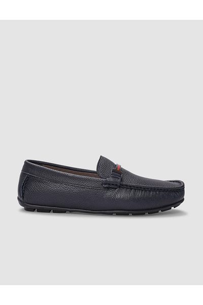 Cabani Genuine Leather Navy Blue Buckle Men's Loafer