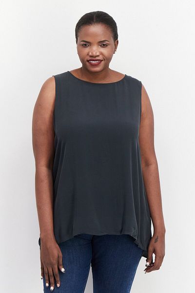 Eileen Fisher بلوزة نسائية بدون أكمام بياقة قارب ومقاس كبير، رمادي فحمي