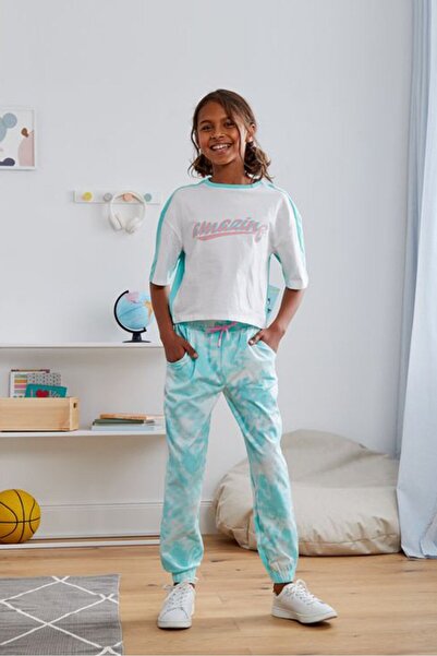 Tchibo Kids Girl Tie Dye Pull On Pants, Sky Blue and White Combo