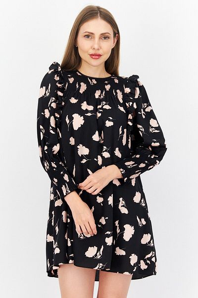 Joie Women All Over Print Long Sleeve Mini Dress, Black