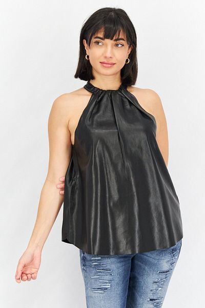 Joie Women Mock Neck Sleeveless Plain Top, Black