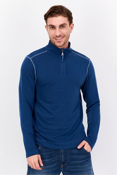 True Grit Men Mock Neck Plain Long Sleeves Sweatshirt, Teal Blue