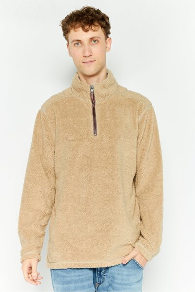 True Grit Men Sherpa Half Zip Sweater, Dark Beige