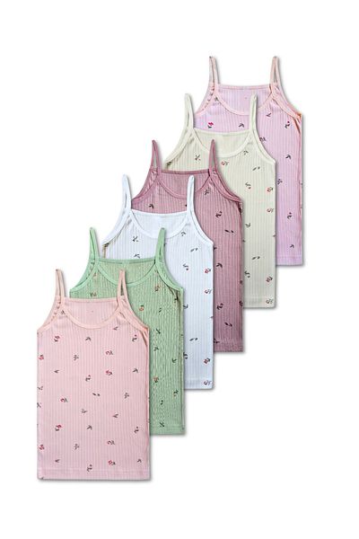 GizaKids 100% Cotton Report Ribbed Girls' Thin Strap Undershirt Underwear Set of 6