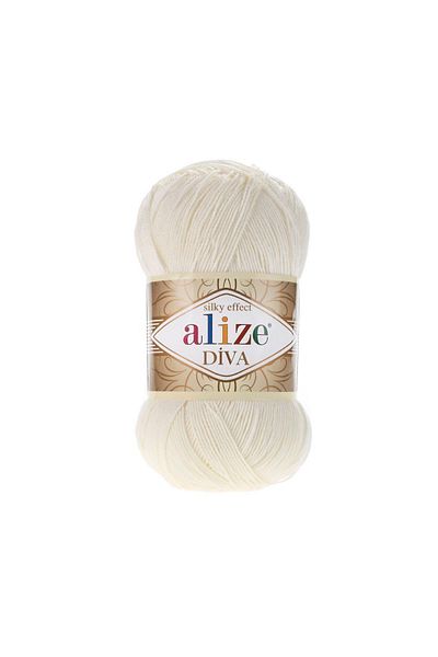 Alize Diva Mercerized 62 - Ανοιχτή κρέμα, 100 γραμμάρια 350 μέτρα (με μάλλινα νήματα πλεξίματος)