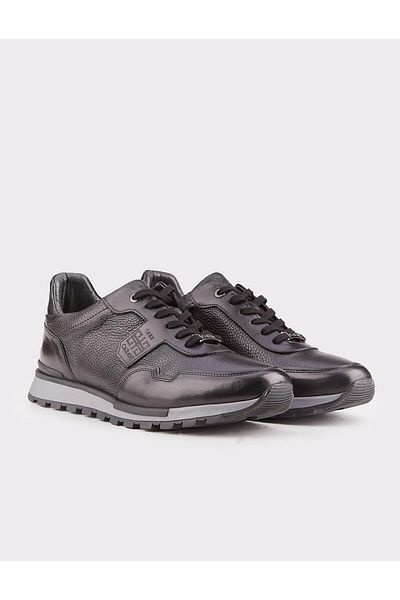 Cabani Men's Special Design Genuine Leather Black Lace-Up Sports Shoes
