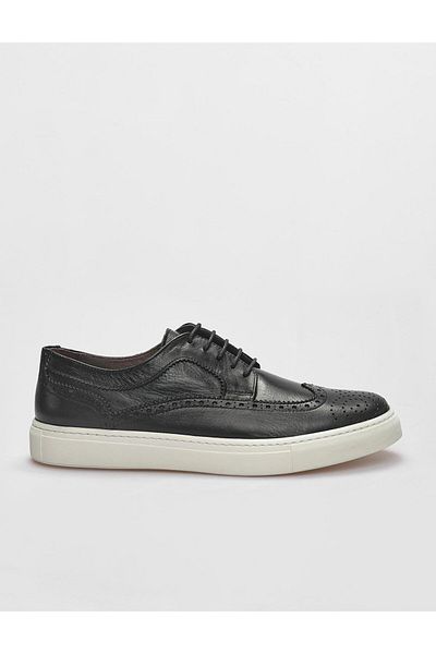 Cabani Genuine Leather Black Lace-Up Men's Sports Shoes