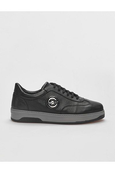 Cabani Genuine Leather Black Fur Lace-Up Men's Sports Shoes