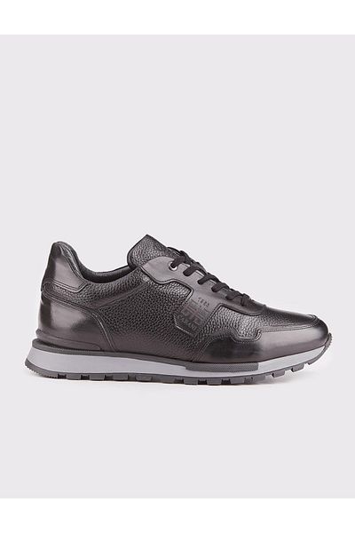Cabani Men's Genuine Leather Black Fur Lace-Up Sneaker Sports Shoes