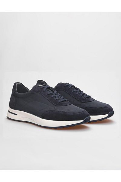 Cabani Genuine Leather Navy Blue Suede Men's Sneakers