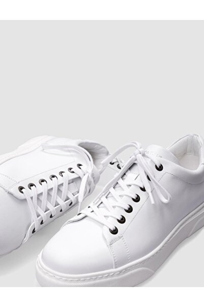 Cabani Genuine Leather White Lace-Up Men's Sports Shoes