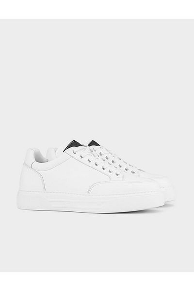 Cabani Genuine Leather White Laced Polyurethane Sole Men's Sports Shoes