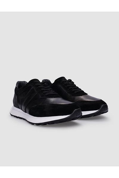 Cabani Black Genuine Leather - 100% Lace-Up Men's Sports Shoes
