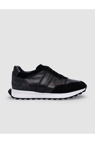 Cabani Black Genuine Leather - 100% Lace-Up Men's Sports Shoes