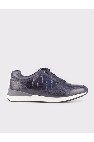 Cabani Thermo Sole Genuine Leather Navy Blue Lace-Up Men's Sports Shoes