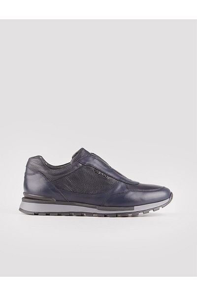 Cabani Rubber Sole Genuine Leather Navy Blue Men's Sports Shoes