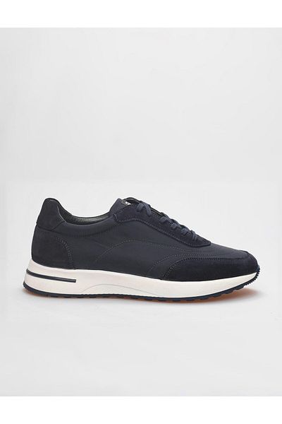 Cabani Genuine Leather Navy Blue Suede Men's Sneakers