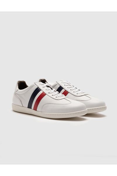 Cabani Genuine Leather White Lace-Up Men's Sports Shoes