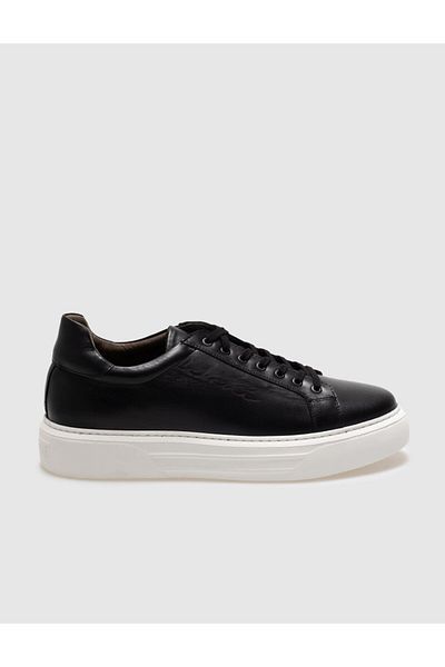 Cabani Genuine Leather Black Lace-Up Men's Sports Shoes
