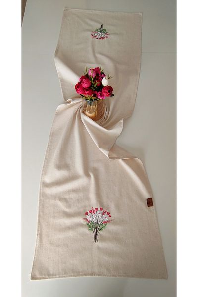 denizli hatırası Buldan Raw Linen Αυθεντικό Μαλακό Κεντημένο Runner 45x145 cm