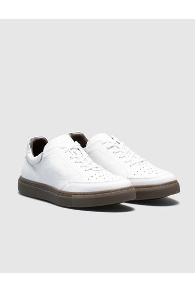 Cabani Genuine Leather White Lace-Up Men's Sports Shoes