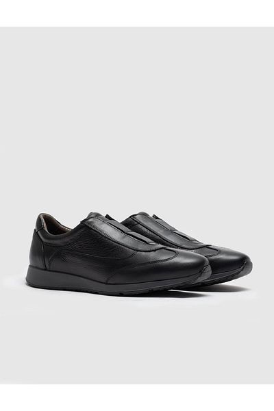 Cabani Black Genuine Leather Men's Sports Shoes