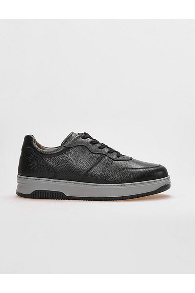 Cabani Genuine Leather Black Lace-Up Men's Sports Shoes