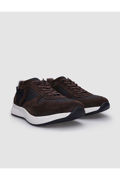 Cabani Brown Suede Lace-up 100% Genuine Leather Men's Sneakers