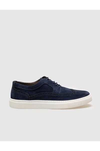 Cabani Genuine Leather Navy Blue Suede Lace-Up Men's Sports Shoes