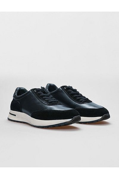 Cabani Genuine Leather Navy Blue Lace-Up Men's Sports Shoes