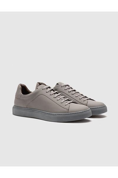 Cabani Genuine Leather Gray Lace-Up Men's Sneakers