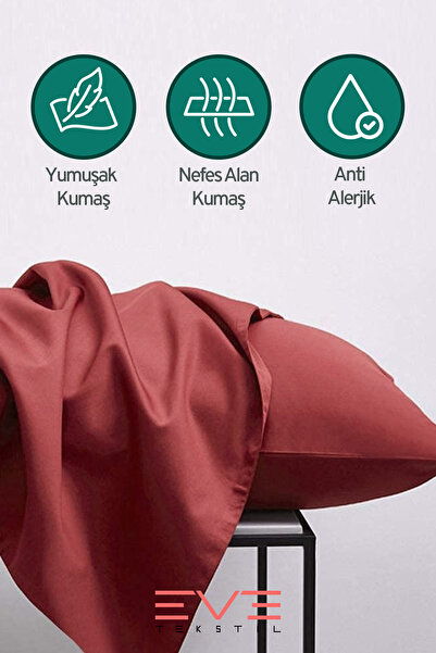 Eve Tekstil 2Pcs Ranforce Plain Cotton Satin Antibacterial Zippered Washable Luxury Pillowcase 50X70Cm